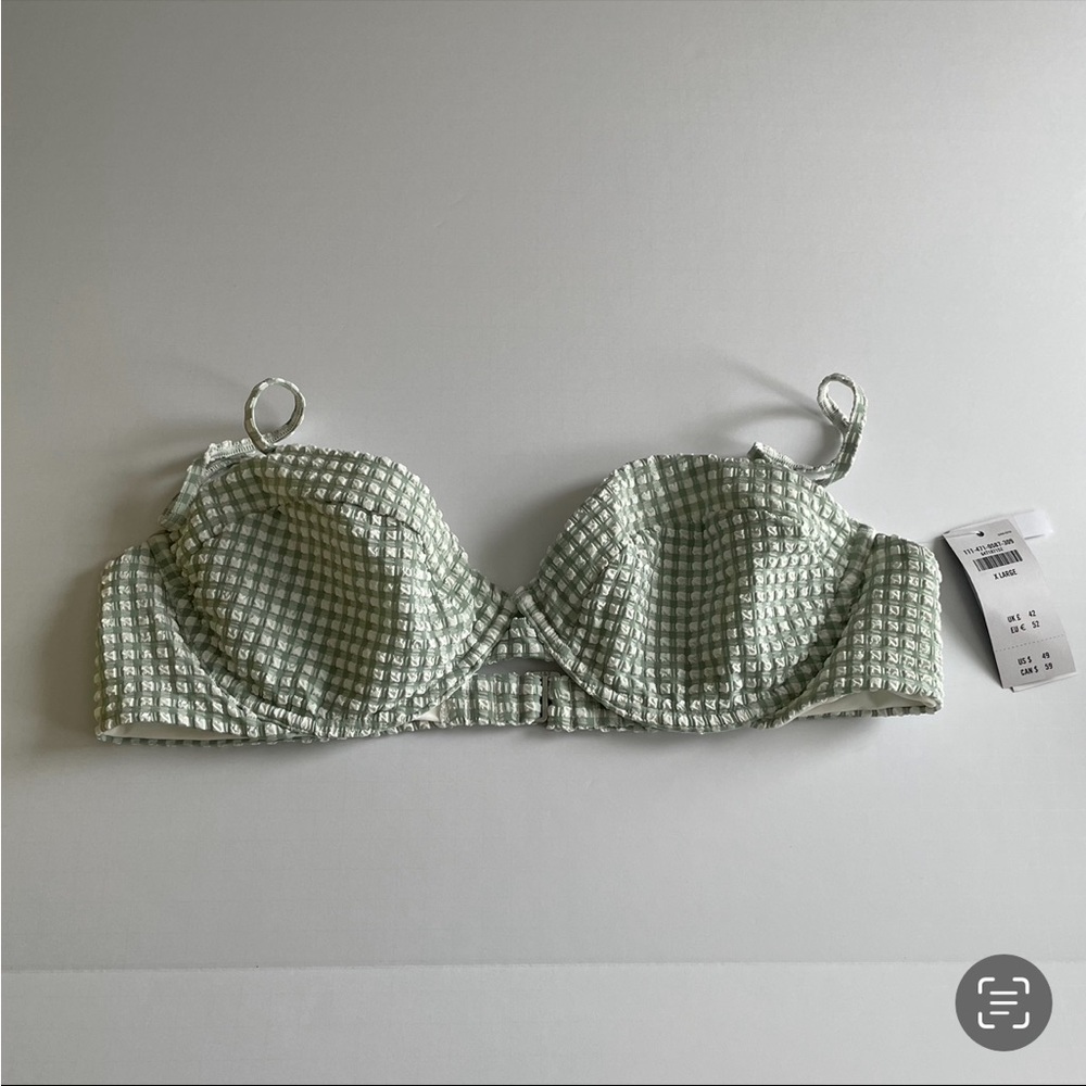 Abercrombie & Fitch Mint Green & White Checkered Textured Underwire Bikini Top